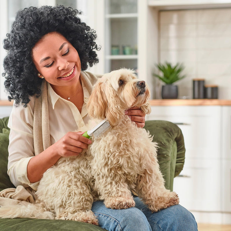 Detangling Pet Comb for Dogs & Cats - Detangler Grooming Tool with Long & Short Stainless Steel Metal Teeth for Dematting Matted Fur, Combing Out Knots, Removing Tangles from Undercoat - Ebook Guide - BeesActive Australia