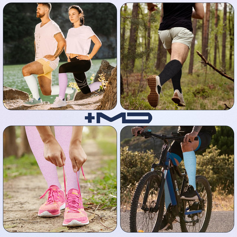 +MD Cotton Compression Socks for Women & Men 4/6 Pairs 15-20mmHg Knee High for Sports, Travel, Nursing Long Sitting Standing 2 Pairs NewWhite Cushion 15-20mmHg 9-11 - BeesActive Australia