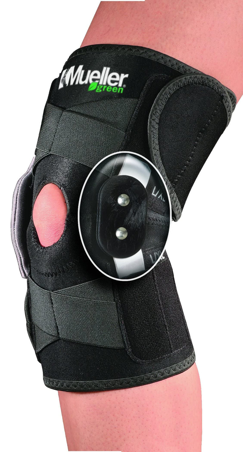 MUELLER Sports Medicine Green Self-Adjusting Hinged Knee Brace, Knee Pain Relief Support for Men and Women, Ideal for Arthritis, Sprains, Black, One Size