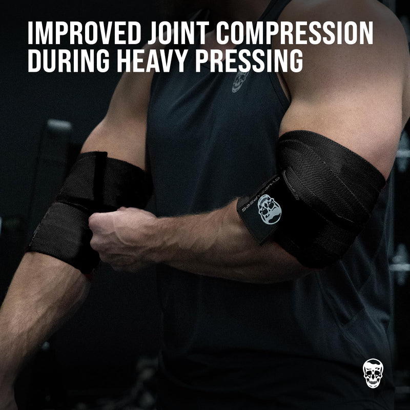 Gymreapers Weightlifting Elbow Wraps (1 Pair) - Flexible 40'' Elbow Compression Strap & Joint Support Brace - for Bench Press, Powerlifting, and Pressing Black