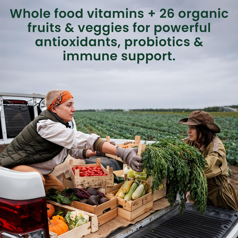 Organic Whole Food Multivitamin for Men & Women w/ Probiotics & Antioxidant | Daily Plant-Based Multivitamins Blends for Whole Body Nutrition - Supports Immune System, Muscles & Energy - 30 Day Supply