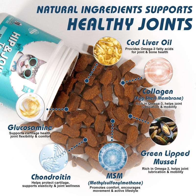 Bailey & Buddies Hip and Joint Supplement for Cats, 90 Soft Chews with Glucosamine, Chondroitin, MSM and Green-Lipped Mussel, Joint Support for Senior Cats and All Breeds - Salmon Flavor