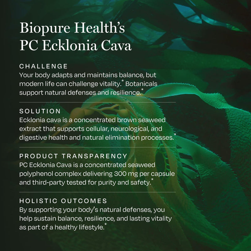 BioPure PC Ecklonia Cava Capsules – Marine Polyphenol Complex from Brown Seaweed, Rich in Phlorotannins, Trace Minerals & Nutrients for Cellular Health, Circulation & Immune Support – 75 Capsules