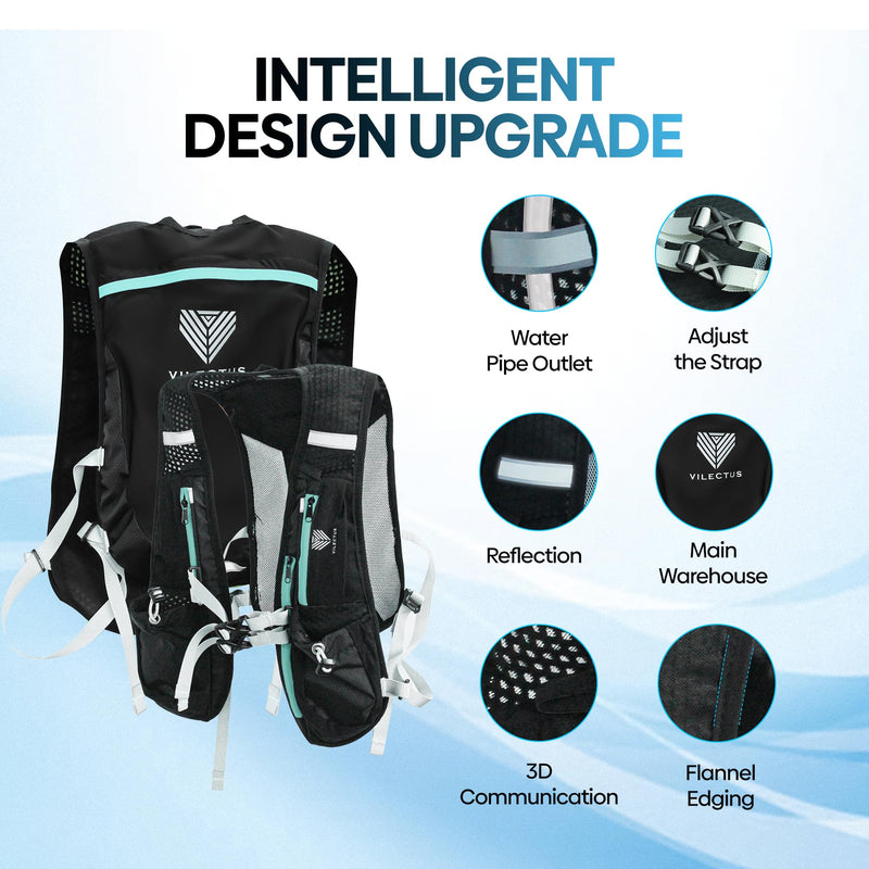 Running Vest for Women Men - Hydration Backpack with Cooling Towel & Tube Cleaner, 2.0L Water Bladder Bag, Lightweight Reflective Backpack for Hiking, Marathon & Trail Running Hydration Vest