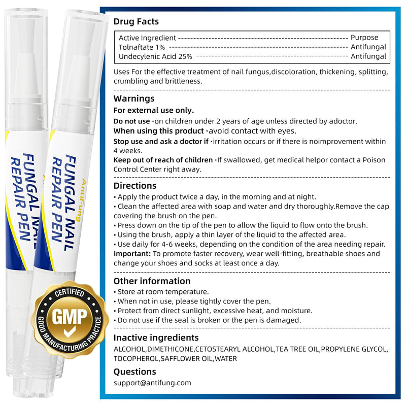 Toenail Fungus Treatment Extra Strength - AntiFung Pen with 25% Undecylenic Acid - Effective Nail Repair for Damaged Nails, Ingrown Nails & Discoloration - 3-Pack Applicator Pen