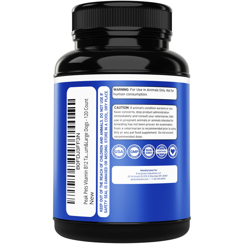 Vitamin B12 Supplement for Medium & Large Dogs with Cobalamin, Folate - Vitamin B12 for Dogs Tablet Energy & Cognitive Support - 120 Chicken Flavored Chewable Tablets -Third Party Tested, Non GMO Medium & Large Dogs (120 Count)