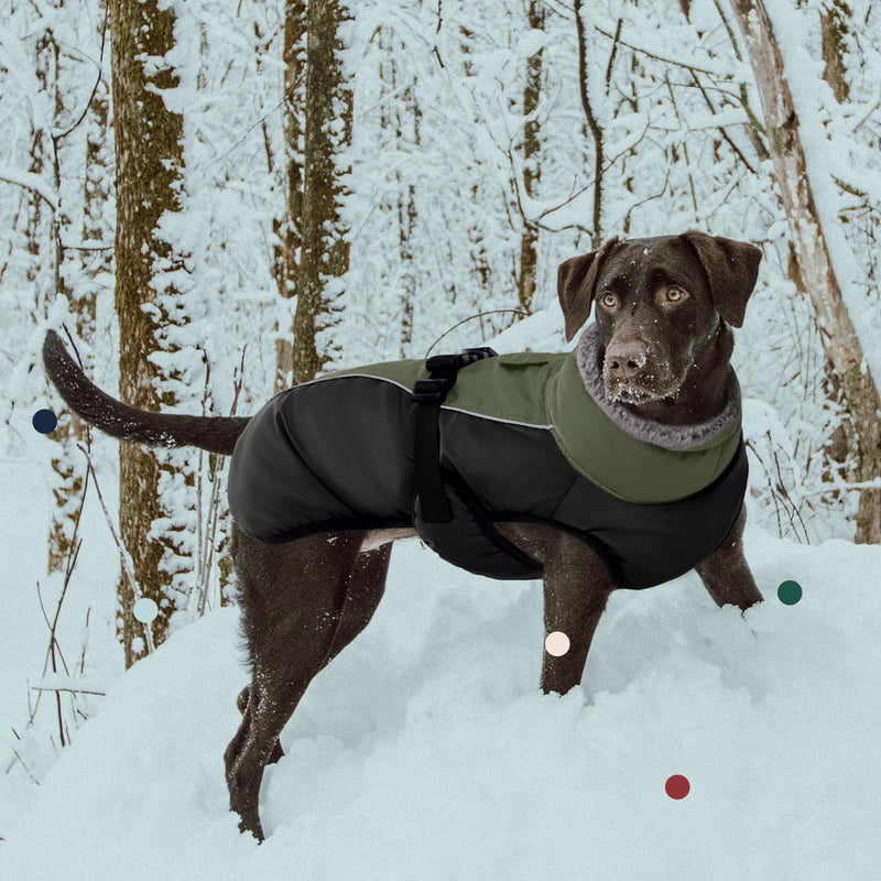 IECOii Extra Warm Dog Coat Reflective Adjustable Dog Jacket Dog Winter Coat with Buckle Fleece Turtleneck Dog Jacket for Cold Weather Soft Winter Coat for Small Medium Extra Large Dogs X-Large(Chest:24.4-29.9 in) Army Green - BeesActive Australia