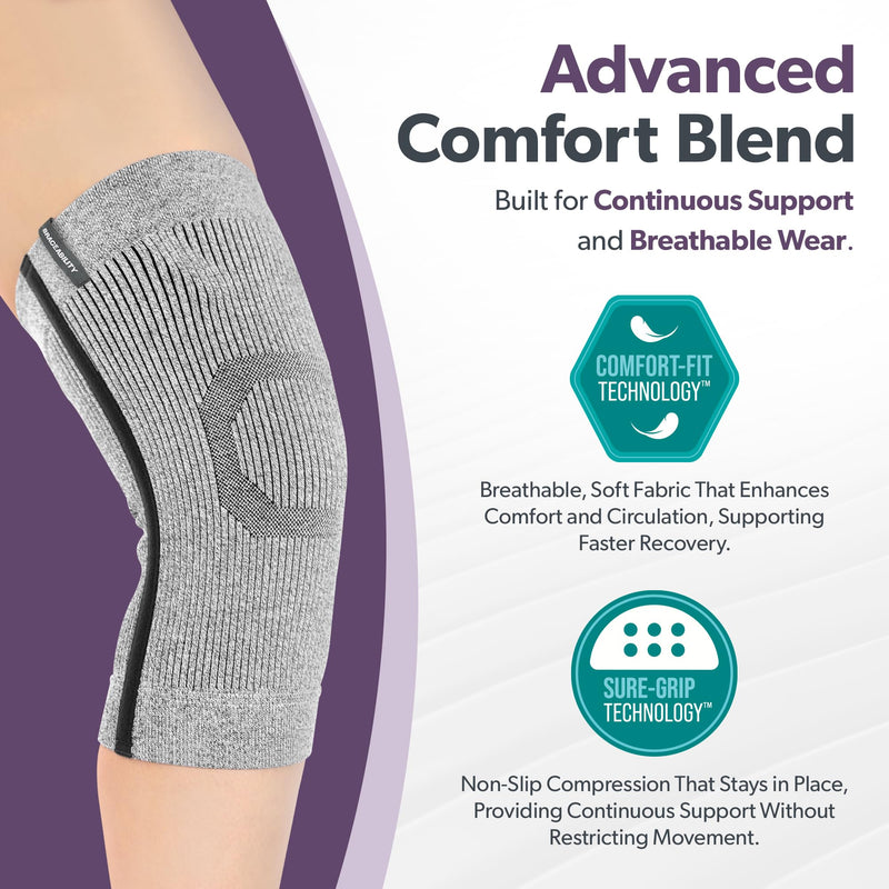 BraceAbility Knee Compression Sleeve - Knit Knee Pain Brace for Men or Women, Arthritis Relief, Meniscus Tear, Running, Workout, Sports, Swelling, Athletic Support for Joint Stability (XL/2XL Gray) XL/2XL - BeesActive Australia
