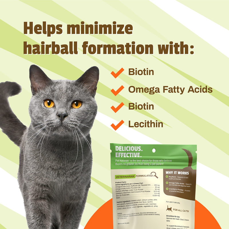 Pet Naturals Hairball for Cats with Omega 3, Chicken Flavor, 160 Chews - Can Help Eliminate Hairballs and Manage Excess Shedding - No Corn or Wheat - BeesActive Australia