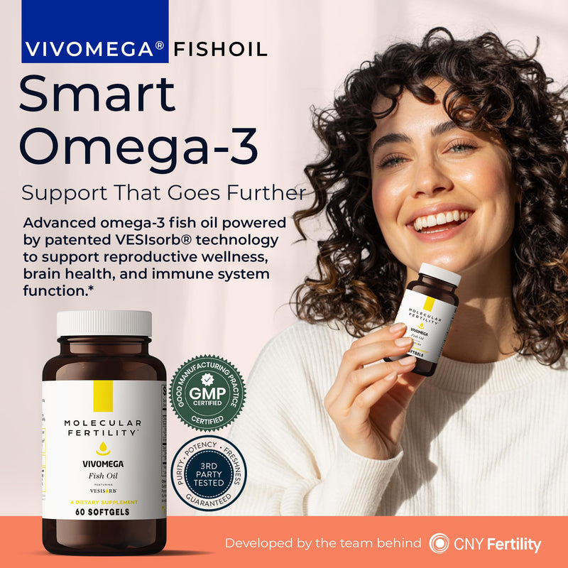 VIVOMEGA Fish Oil with VESIsorb® - Fertility Supplement for Women & Men - Doctor Formulated EPA DHA Omega 3 Fatty Acids, Vitamin D3 K2 for Reproductive Wellness - 60 Softgels