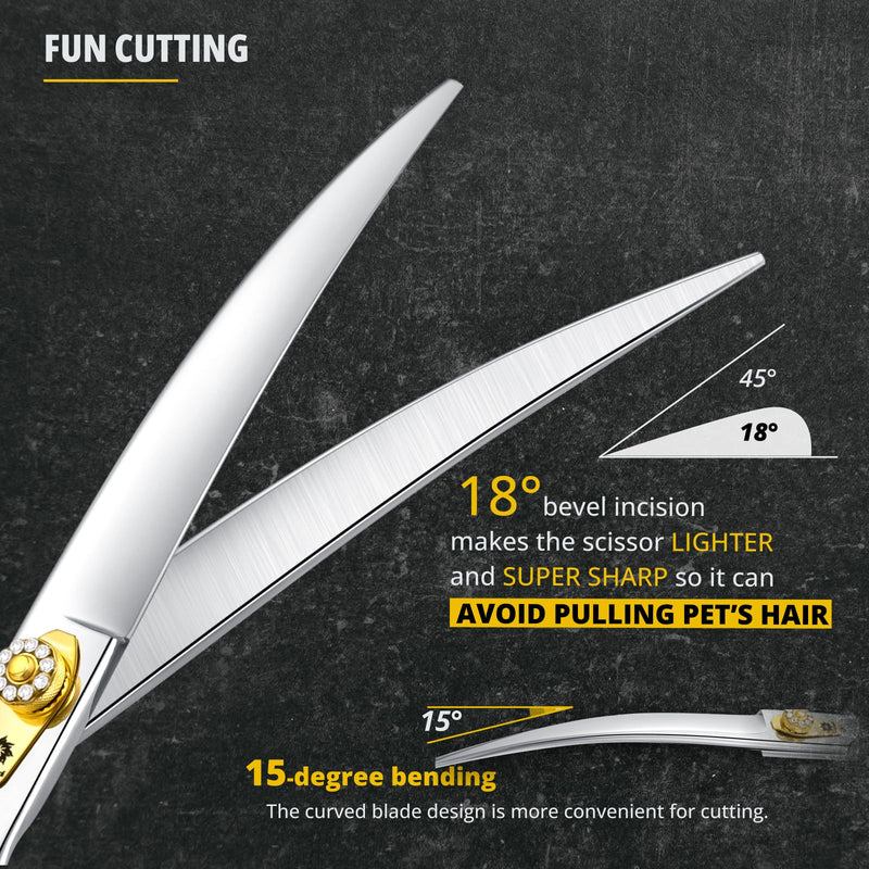 Dream Reach 8 inch dog scissors curved fur scissors - dog scissors with ergonomic handle, 440C stainless steel fur scissors for dogs and cats cutting, professional dog hair scissors with adjustable screw - BeesActive Australia