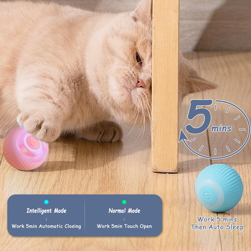 Interactive Cat Ball Toy, Intelligent Cat Toys with LED Lights, Automatic Moving Rolling Ball for Indoor Cats, Cat Automatic Toy Blue - BeesActive Australia