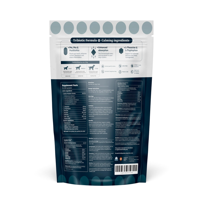 PetCultures Calming Tribiotic Dog Supplement Powder – Supports Stress, L-Tryptophan, L-Theanine, and Gut-Brain Axis Balance - Made in USA (Trial Pack 10-Units)