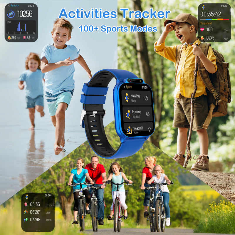 Kids Smart Watch Boys 1.85" with Fitness Tracker No APP/Phone, IP68 Waterproof Sport Modes, Heart Rate/Sleep Monitor, Video Music HD Camera DIY Dial Pedometer Game, Gifts Toys for 4-13 Year Old Blue