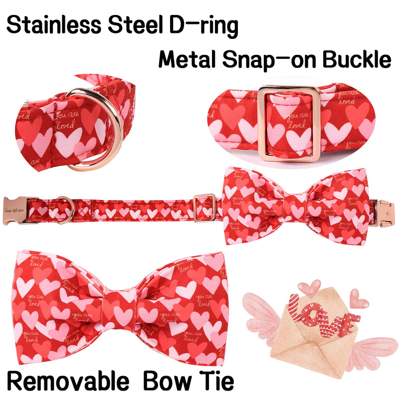 Unique Style Paws Valentine's Day Dog Collar with Bow Love Heart Cotton Dog Collars Gift Wedding for Small Medium Large Dogs Red pink love - BeesActive Australia