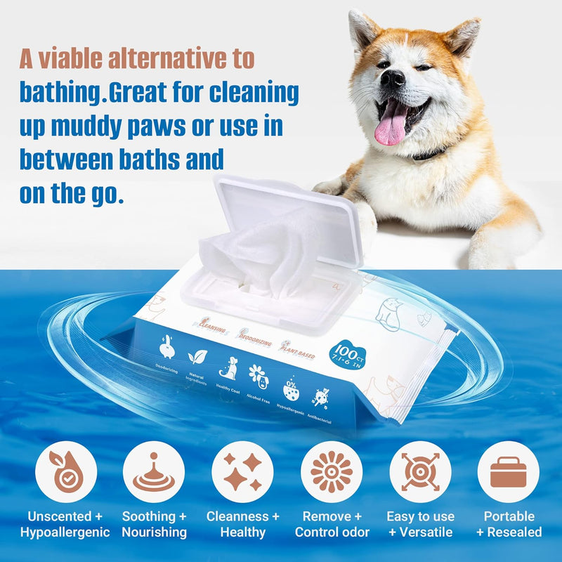 Pet Wipes for Dogs 100Pcs/1Pack – Unscented Dog Wipes with Vitamin E, Chamomile – Gentle Cat Wipes Ideal for Muddy Paws, Face, Dog Eye Wipes, Dog Ear Wipes – Resealable Lid Butt Wipes 100 Count/1 Pack - BeesActive Australia