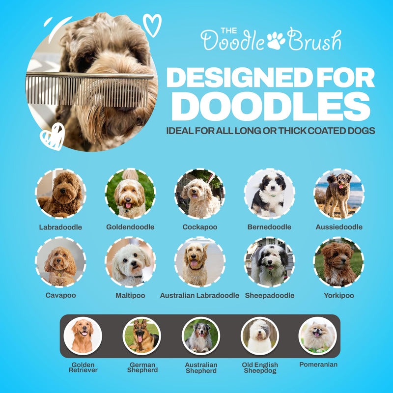 The Doodle Brush - dog comb, pet comb for Goldendoodles, Labradoodles & dogs with medium & long hair, dog comb poodle, metal comb, metal comb dog, dog comb long hair, metal grooming comb - BeesActive Australia
