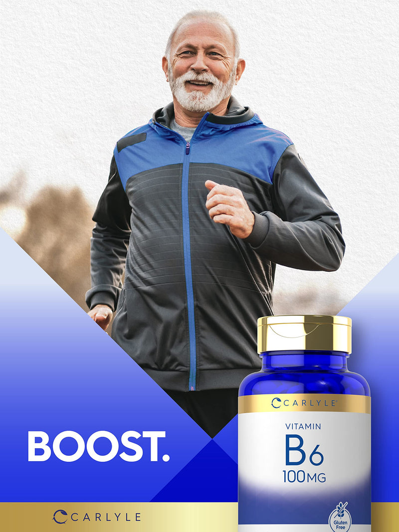 Carlyle Vitamin B6 100mg | 250 Tablets | Pyridoxine Hydrochloride Supplement | Vegetarian, Non-GMO & Gluten Free