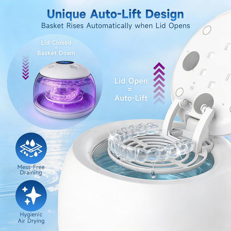 ARAER Ultrasonic retainer cleaner machine, 45kHz denture dome With UV Light,Dental Cleaning POD For Aligners, Mouth Guards, Night Guards, Toothbrush,Jewelry,200ML Capacity white - BeesActive Australia
