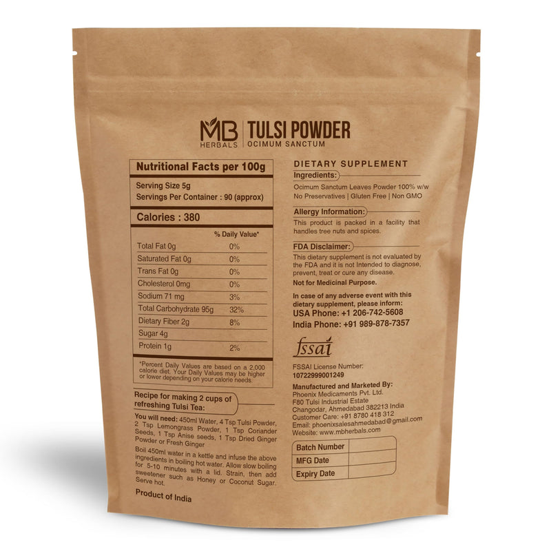 MB Herbals Tulsi Powder | 1 LB | 454g / 16 oz | Ocimum Sanctum Tulasi - BeesActive Australia