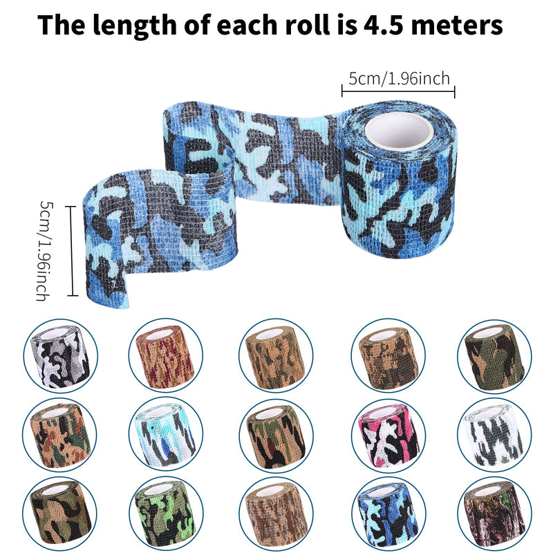 JOSPL Pack of 15 self-adhesive bandage, adhesive bandage, cohesive bandage, elastic pet vet wrap for finger, wrist, knee, ankle sprains for dogs, horses, pets, 5 cm x 4.5 m