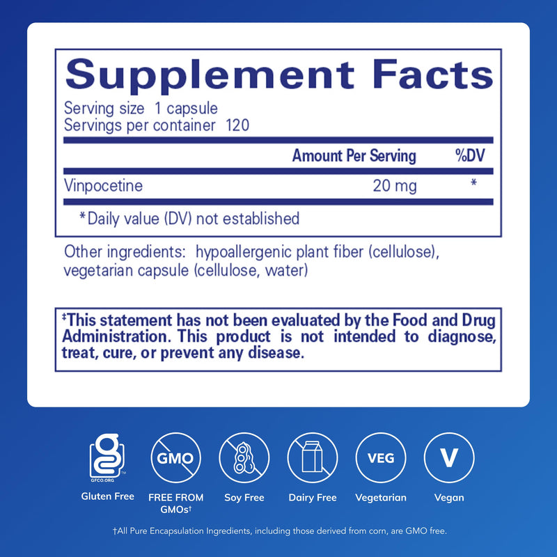 Pure Encapsulations Vinpocetine, 120 Capsules | 20 mg, Brain and Cerebrovascular Support*, Memory Support, Gluten-Free and Non-GMO