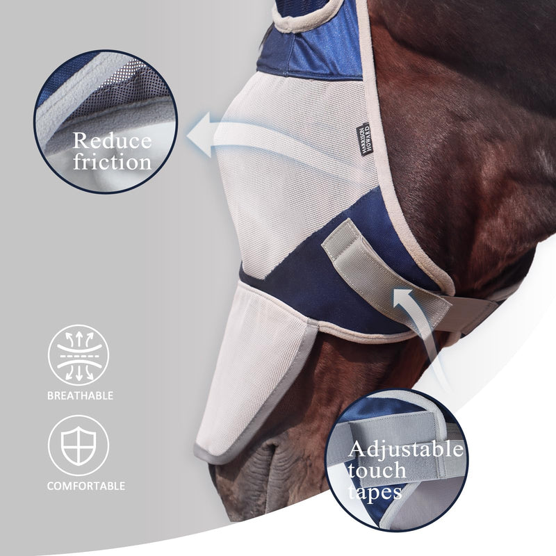 Harrison Howard Full Face Horse Fly Mask UV Protection and Breathable Mask for Equine Use Comfortable Fly Mask for Horses Navy L - BeesActive Australia