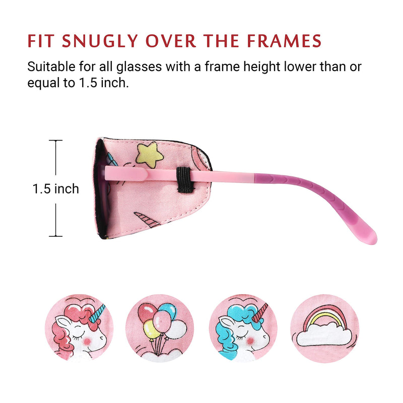 Cotton & Silk Eye Patch for Kids Glasses (Left Eye, Pink Hair Unicorn) To Cover Left Eye Baby Pink - Pink Hair Unicorn