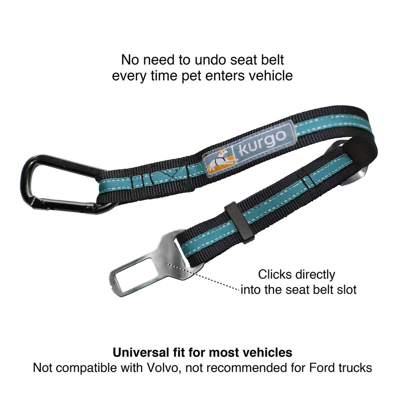 Kurgo Direct to Seatbelt Tether for Dogs, Car Seat Belt for Pets, Adjustable Dog Safety Belt Leash, Quick & Easy Installation, Works with Any Pet Harness, (Carabiner Clip, Coastal Blue) 1 Count (Pack of 1) Regular - BeesActive Australia