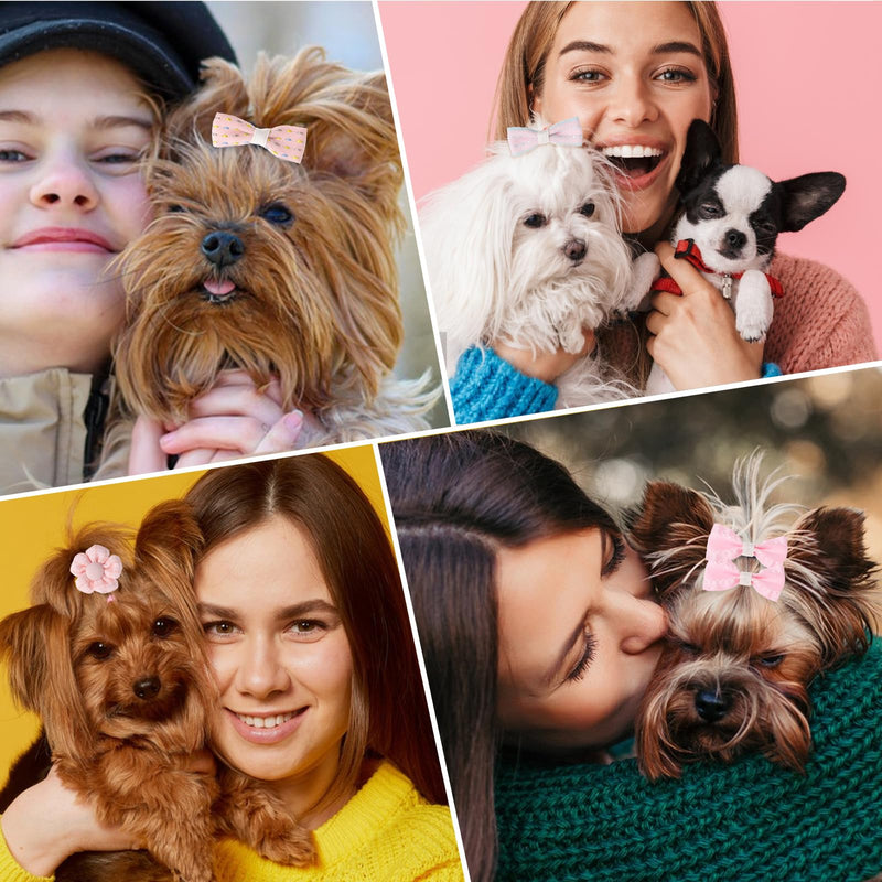 10 PCS Dog Hair Bow Pink Dog Bows with Rubber Bands Puppy Hair Bows Mix Style Handmade Puppy Hair Bows Cute Grooming Flower Ball Bowknot Top Knot Dog Hair Accessories for Puppies - BeesActive Australia