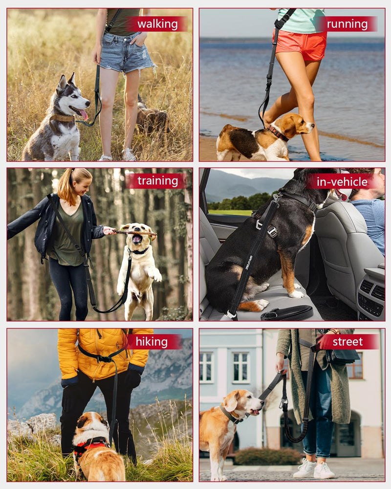 Hands Free Dog Leash, Multifunctional Crossbody Dog Leash, 5.9-9.5Ft Long Dog Leash with Car Seatbelt and Double-Sided Reflective Stitches for Medium and Large Dogs Walking, Jogging(Black) Black - BeesActive Australia