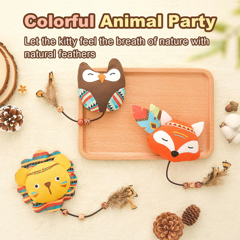 Jiupety Cat Toys Jungle Animals Interactive Cat Toys for Indoor Cats 3 Pack Catnip Toys and Feather Cat Toys Bite Resistant 10.6 Inches Animal - BeesActive Australia