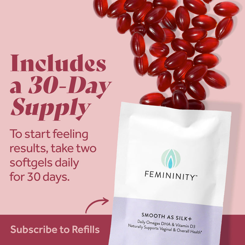Femininity Smooth as Silk+ 30-Day Refill for Vaginal Dryness (60 Softgels) – Blend of Sea Buckthorn Oil, Vitamin D3 and Plant-Based Omega-3 DHA Refill Sachet (60 Softgels)