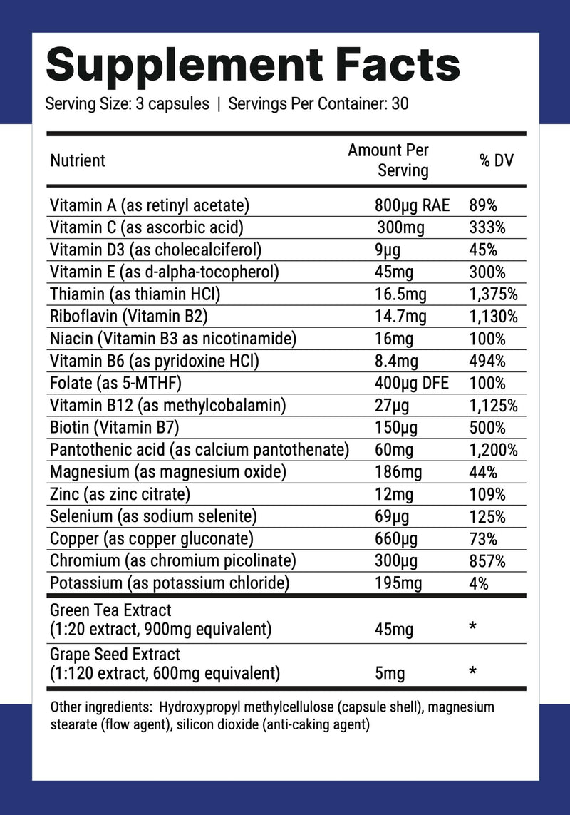 Nutri-Align Multivit | 90 Multivitamin Capsules for Keto | 20 Essential Vitamins and Minerals with Green Tea Extract and Chromium | Low Carb Keto Support Multi Vitamin | Sugar Free and Zero Carb