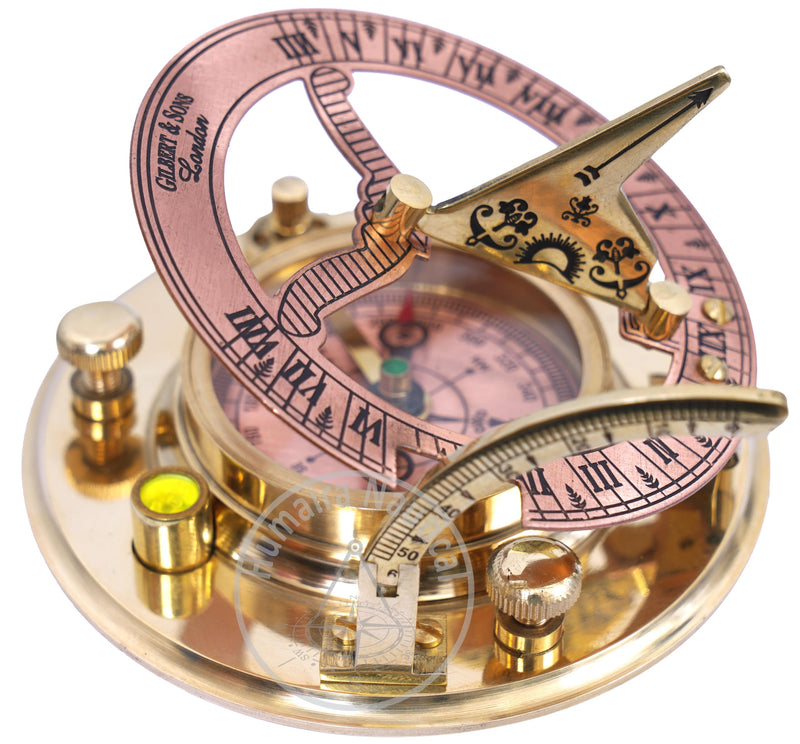 Humaira Nautical Vintage Brass Sundial Compass with Copper Dial & Leather Box Handmade Sun Clock Maritime Navigation Compass Gift - BeesActive Australia