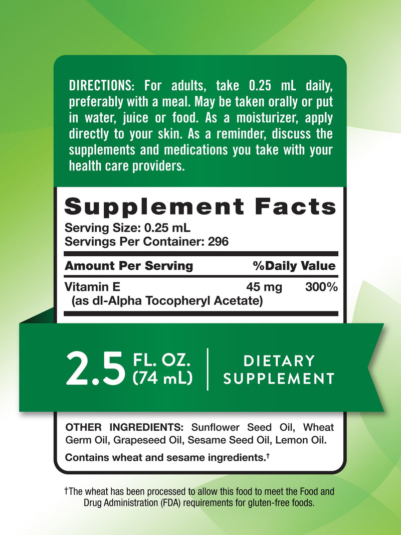 Nature's Truth Vitamin E Oil Supplement | 30,000 IU | 2.5 fl oz | Ingestible & Topical Grade for Skin | Vegan, Non-GMO & Gluten Free