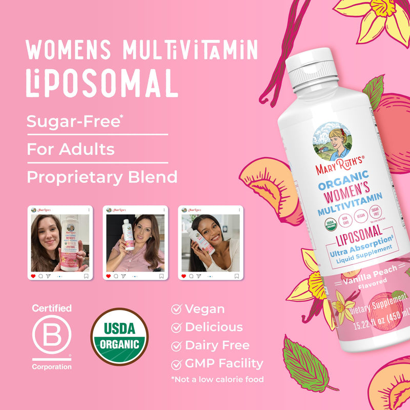 MARYRUTH'S Women's Multivitamin Liposomal, Ultra Absorption, 15.22 Fl Oz | Sugar Free, Immune Support, Ultra Absorption, Ashwagandha, Folate 15.22 Fl Oz (Pack of 1)