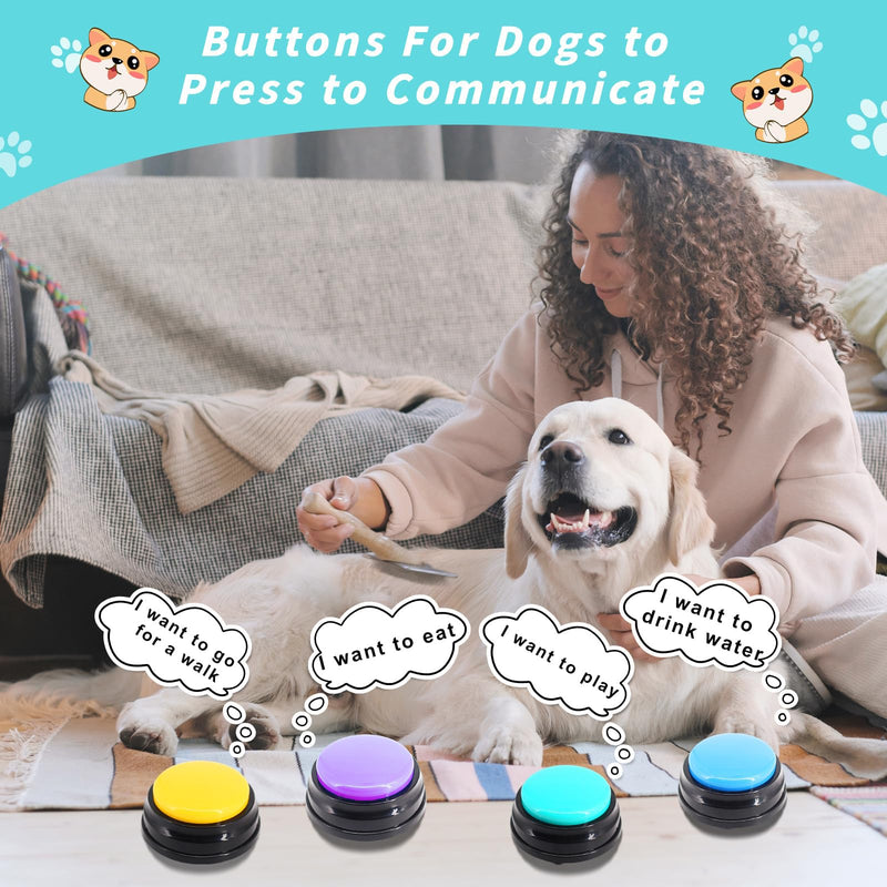 Pet Talking Starter Set with Stickers-4 Piece Recordable Dog Talking Button Set - Cat & Dog Buttons for Communication - BeesActive Australia