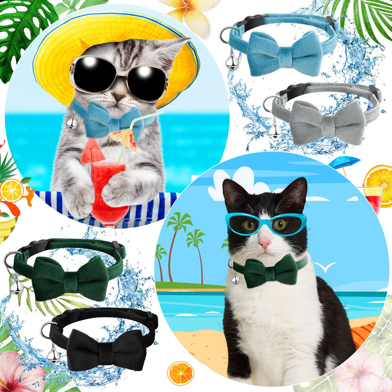 4 Pieces Cat Bow Tie Collar with Bell Breakaway Cat Collar Comfortable Velvet Cat Collar with Cute Safety Pet Collar for Pet Kitten Puppy (Black, Gray, Dark Green, Blue,Small) S Black, Gray, Dark Green, Blue - BeesActive Australia