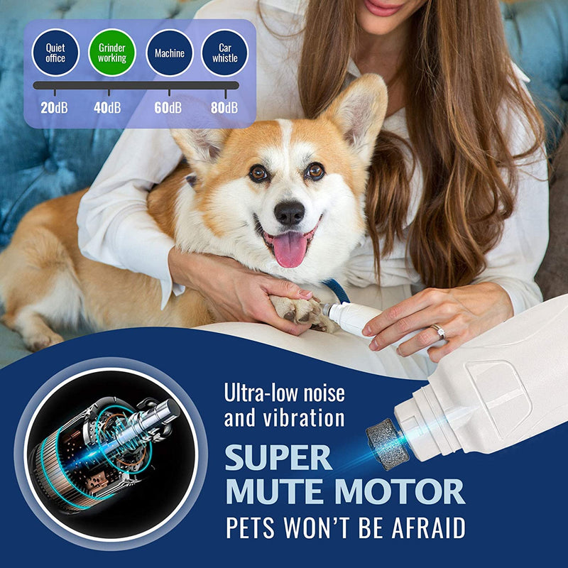 REXIPETS Cat and Dog Nail Grinder - Rechargeable Electric Pet Nail Clipper & Trimmer- Painless Paws Grooming - Quiet 2-Speed Motor. 3 Size Ports for Small, Medium, Large Pets- Up to 4 Hours of Charge - BeesActive Australia