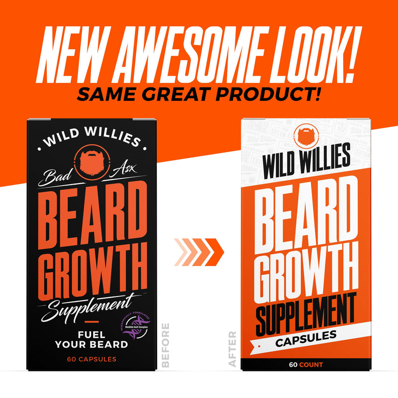 Wild Willies Beard Growth Vitamins - Natural BioSitol ASX Complex Beard Growth Supplements for Men - 60 Capsules Anti Hair Loss Pills - Supplement for Fuller Thicker Beard Support, Prevent Itchiness Beard Growth Supplement