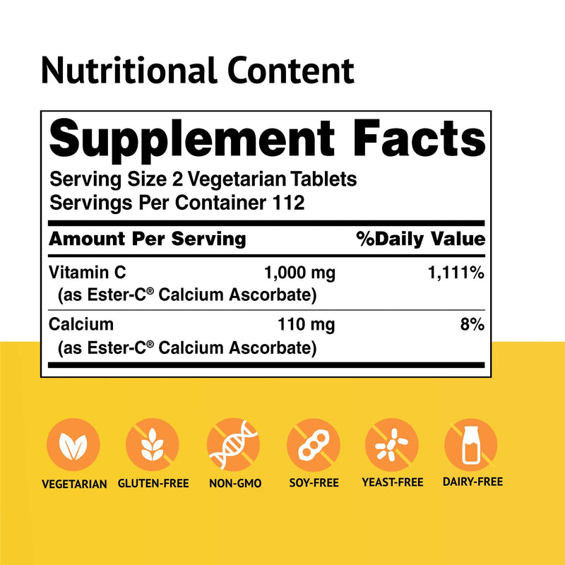 American Health Ester-C Vitamin C 500 mg Coated Tablets, Immune System Booster, Stomach-Friendly Supplement, 225 Count