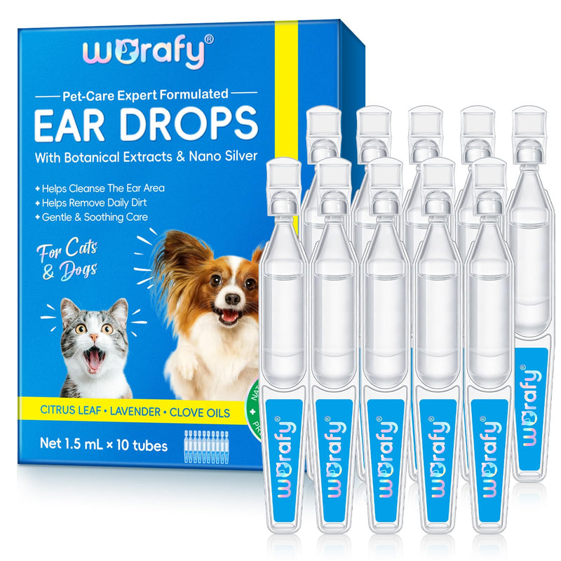 Ear Drops for Dogs & Cats, Natural Dog Ear Cleaner Solution with Botanical Extracts & Nano Silver, Cat Ear Drops for Daily Dirt, Irritation & Deodorize Ears – Vet Recommended 1.5ml x 10