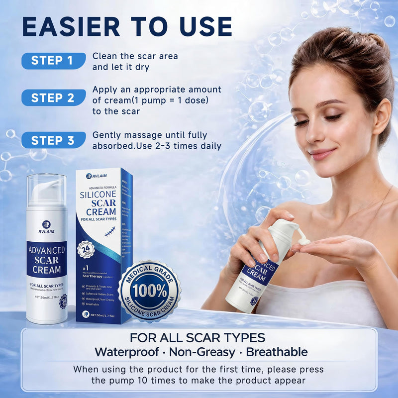 Rvlaim Silicone Scar Cream Scar Gel, Advanced Scar Removal Cream for Surgical Scars, Acne Marks, Stretch Marks, Keloids, C-Section, Burns, Old and New Scars, 1.7 fl oz