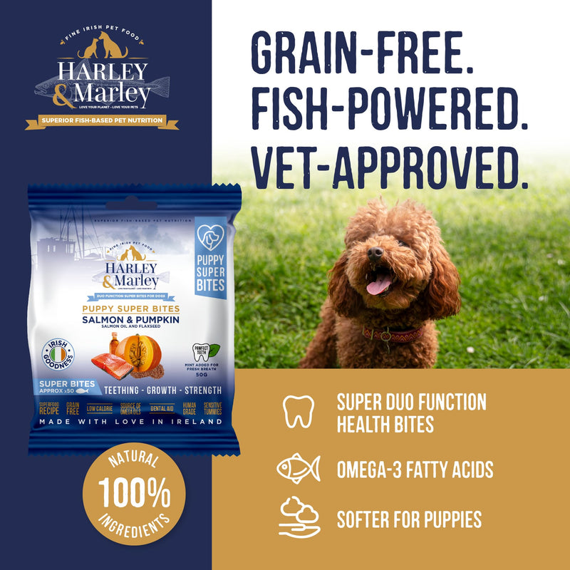 Harley & Marley Puppy Super Bites - Soft Puppy Teething Treats with Salmon, Pumpkin, Flaxseed & Salmon Oil - Natural Treats for Growth, Digestion & Healthy Teeth & Gums - 4pk (50/pk) 1 count (Pack of 4)