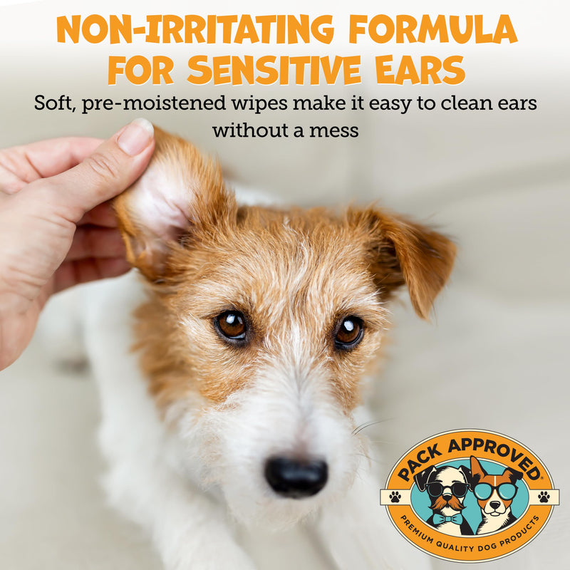 Pack Approved Ear Wipes for Dogs with Aloe Vera & Eucalyptus - Gentle Ear Cleaner for Dogs to Help Remove Wax and Odor - Convenient and Mess-Free Cleaning Pads for Dirty, Itchy Ears - 100 Wipes Regular Wipes