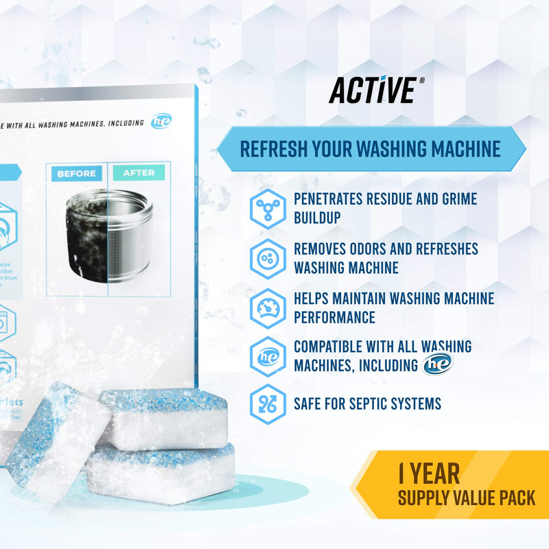 Washing Machine Cleaner Descaler 24 Pack - Deep Cleaning Tablets For HE Front Loader & Top Load Washer, Septic Safe Eco-Friendly Deodorizer, Clean Inside Drum and Laundry Tub Seal - 12 Month Supply 24 Tablets - BeesActive Australia