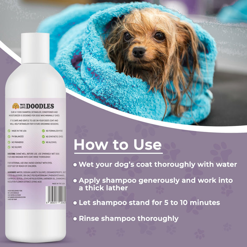 4-in-1 Lavender & Chamomile Dog Shampoo Dog Shampoo, Conditioner & Detangler - Best Shampoo for Goldendoodles, Poodles & Doodles - for Matted Pet Hair - Made in The USA, 16OZ [Non-Organic] - BeesActive Australia