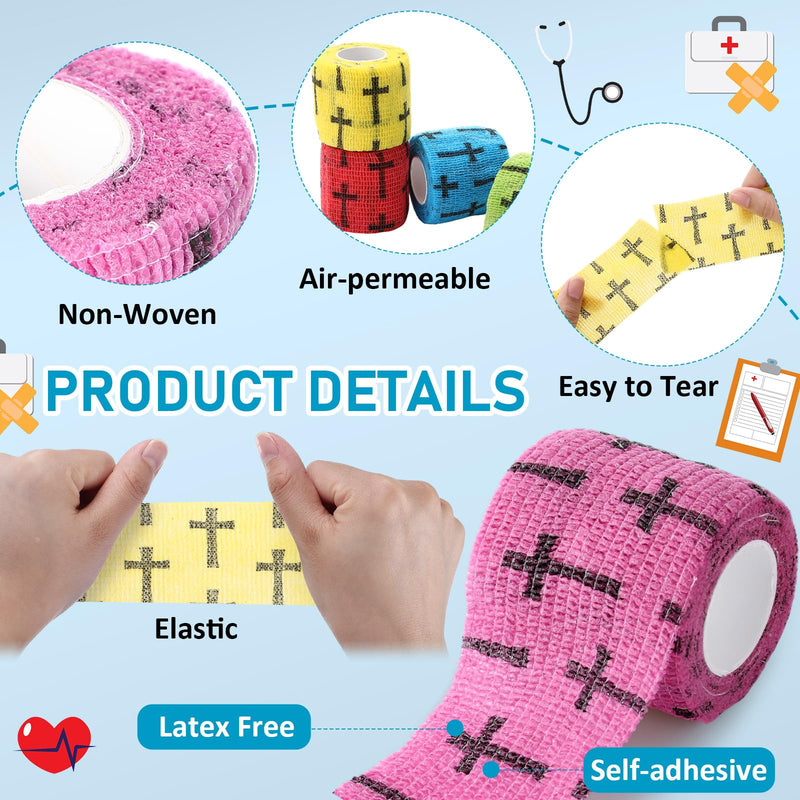 30 Pcs Cross Athletic Wrist Tape Football Self Adhesive Elastic Christian Tape 2 Inch x 5 Yard Non Woven Religious Wrist Wrap for Sports Baseball Soccer Volleyball Trainers(Colorful) Colorful - BeesActive Australia