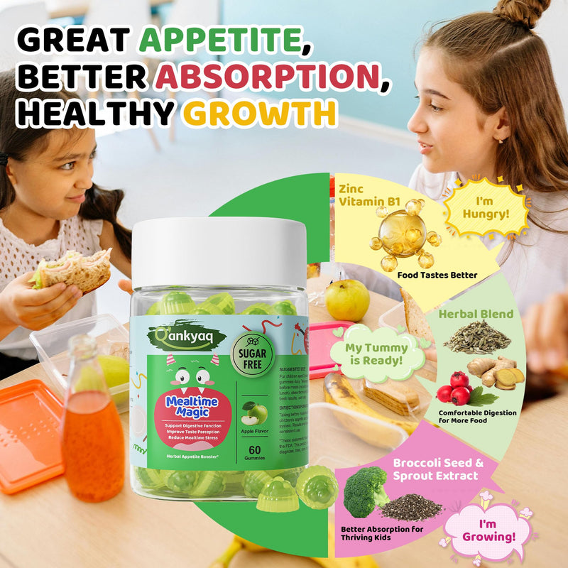 Appetite Booster for Kids, Weight Gain Gummies for Picky Eaters, 60 Cts | Appetite Increaser & Enhancer for Kids 2+, Plant-Based Digestive Support, High-Potency Zinc for Picky Eaters, Sugar-Free